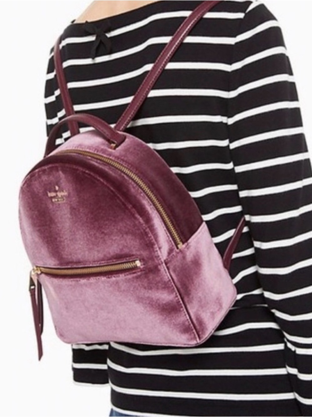 kate spade velvet mini backpack in purple